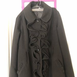 Black ruffle peacoat.